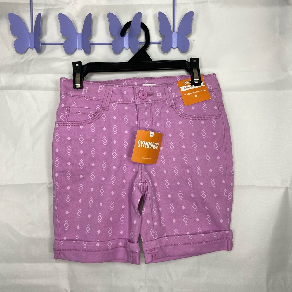 NEW Gymboree girl’s purple print Bermuda shorts adjustable waist knee length 6